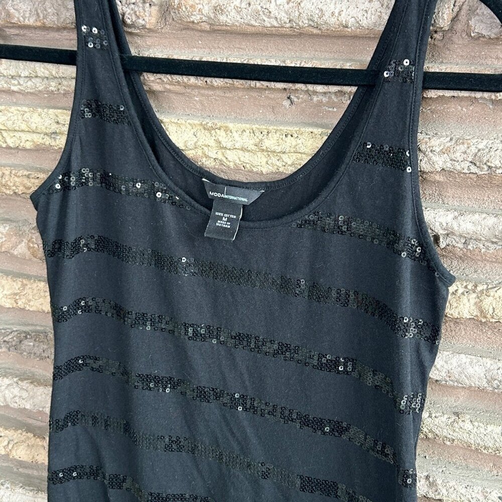 Moda International Black Cotton Tank Sequin Stripes  Size Medium - Picture 6 of 7